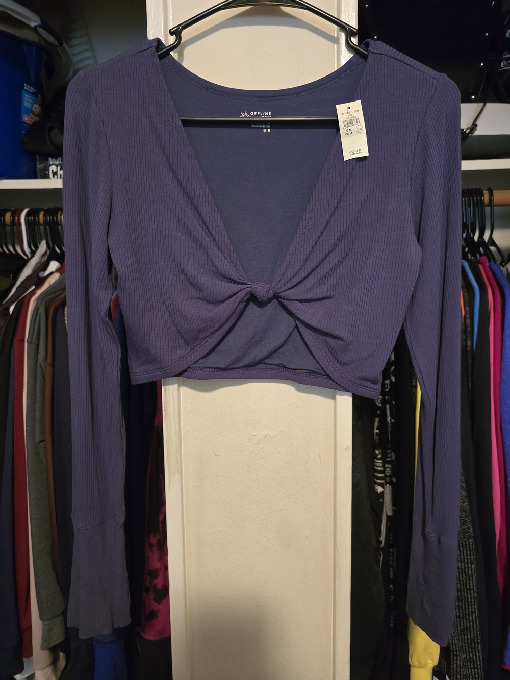 Offline By Aerie NWT Rib Knit Long-Sleeve Twist Front Crop Top
